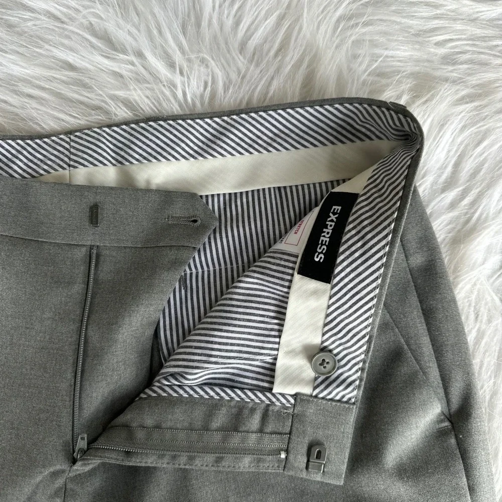 Express Dress Pants Trousers Mens Slim Fit Grey Stretch Wrinkle Resistant 30x32